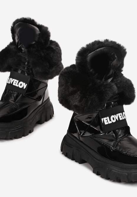 Czarne Śniegowce z Wywijaną Futrzaną Cholewką Fylie