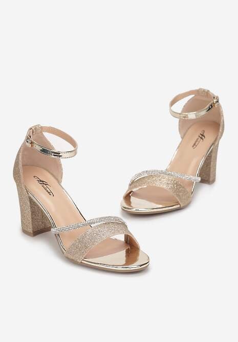 Złote Sandały na Słupku z Paskiem z Cyrkonii Leshil