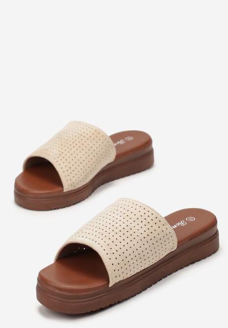 Beżowe Klapki z Ozdobną Perforacją Ozrina