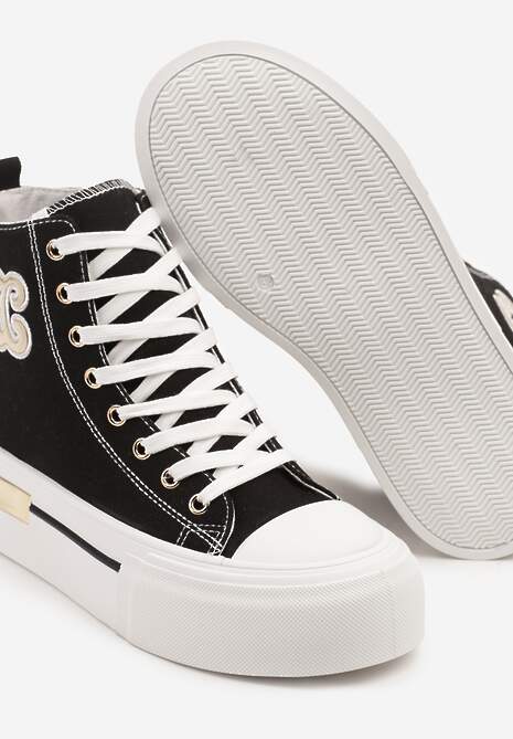 Czarne Trampki na Platformie z Wysoką Cholewką i Naszywką Nurissea
