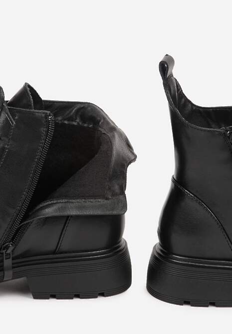 Czarne Skórzane Botki Typu Trzewiki Wioselle