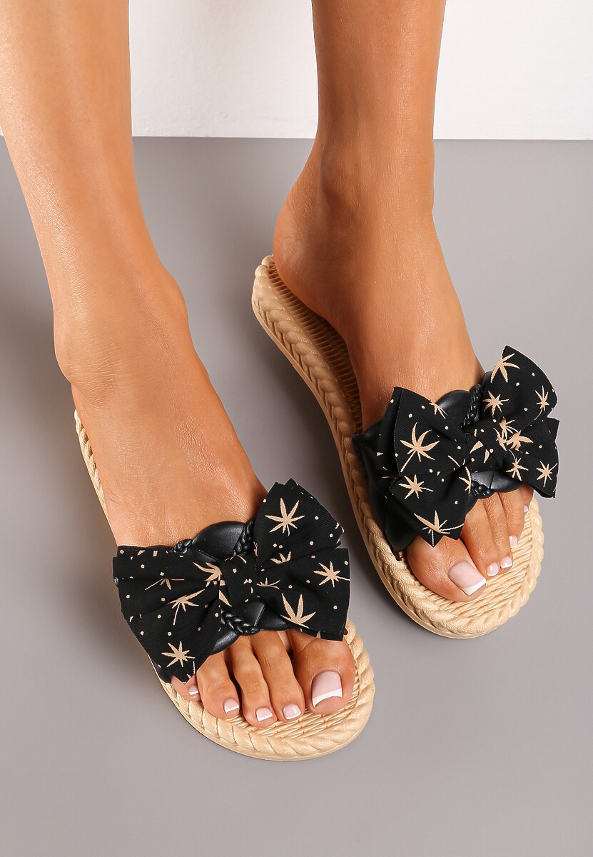Czarne Klapki Boho z Kokardką Vosilara