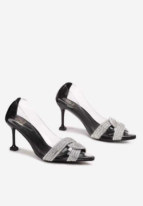 Czarne Szpilki z Transparentnym Noskiem i Paskami w Cyrkonie Gilena