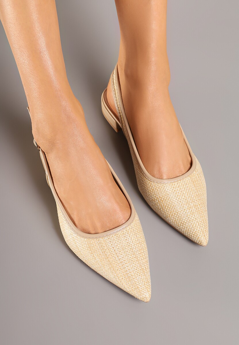 Ciemnobeżowe Sandały Typu Slingback z Plecionki z Rafii Neolavia