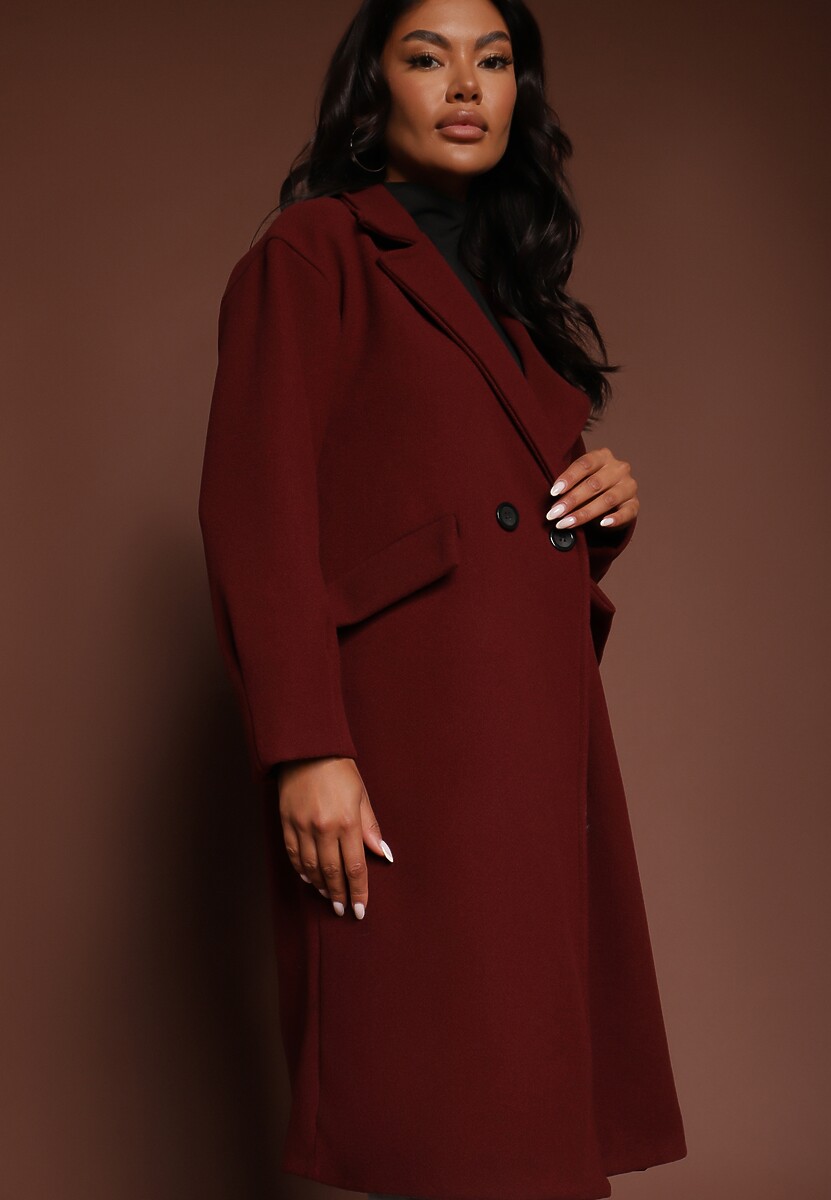 Ciemnoróżowy Płaszcz Dwurzędowy Długi Tadde