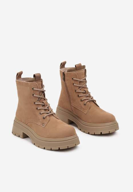 Brązowe Skórzane Botki Workery Ocieplone Futerkiem Enariva