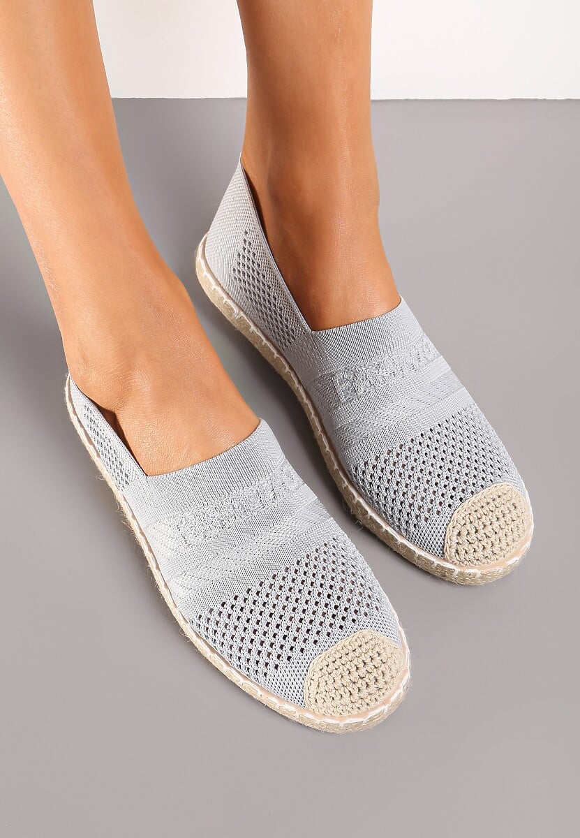 Jasnoszare Espadryle z Plecioną Cholewką przed Kostkę Mokosa