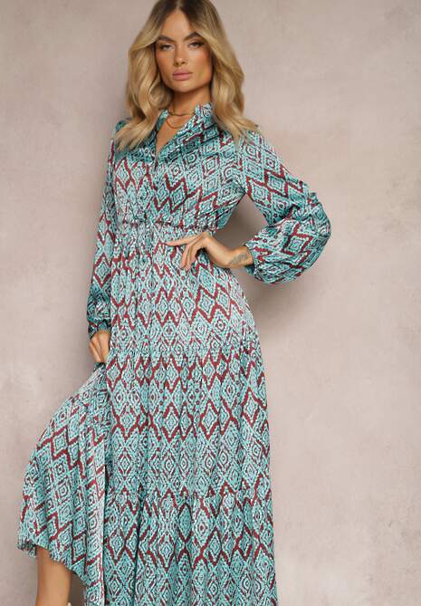 Niebieska Casualowa Sukienka ze Sznurkiem w Pasie i Falbanką Carmarie