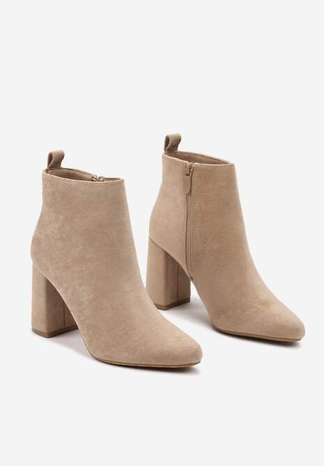 Ciemnobeżowe Casualowe Botki na Słupku z Ociepleniem Ittarelle