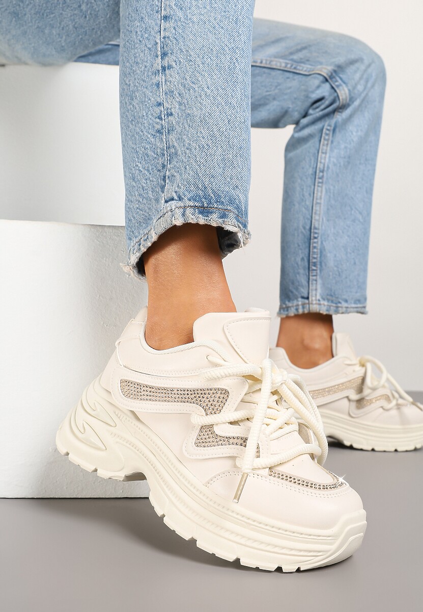 Białe Sneakersy na Platformie z Grubymi Sznurówkami Kilanne