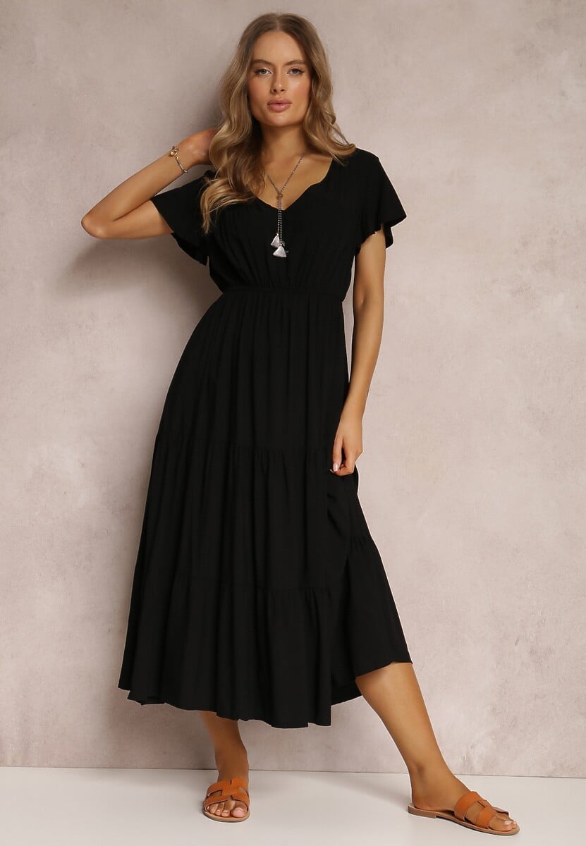 Czarna Sukienka z Wiskozy Jonmy