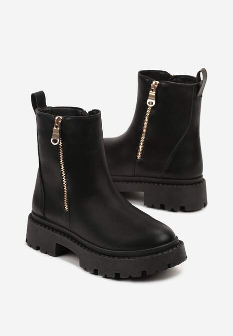 Czarne Płaskie Botki z Suwakiem Tinaferr