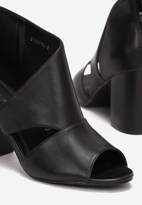 Czarne Botki na Słupku z Ozdobnymi Wycięciami Peep Toe Mivonno