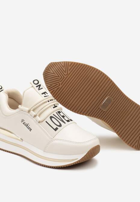 Beżowe Wsuwane Sznurowane Sneakersy na Platformie Aplemia