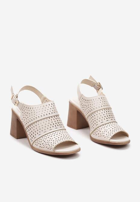 Beżowe Sandały Ażurowe na Słupku ze Sprzączką Limania