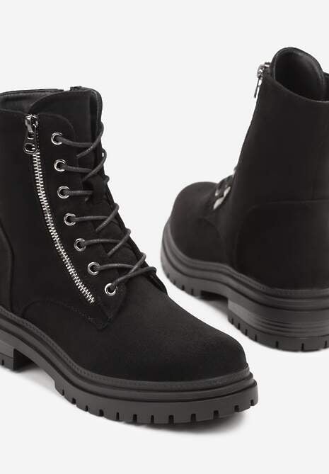 Czarne Botki Workery Ozdobione Suwakiem Clarena