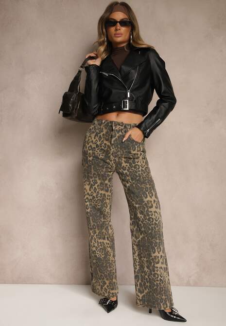 Panterkowe Jeansy High Waist o Szerokim Kroju Quelire