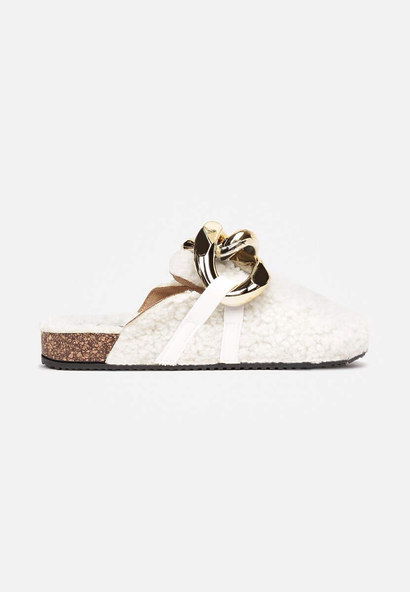 Białe Klapki z Ozdobnym Łańcuchem Dewerli