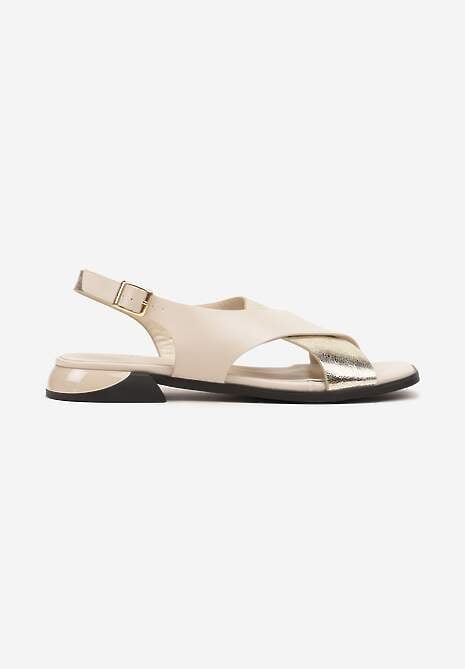 Beżowo-Złote Metaliczne Sandały Vices z Krzyżującymi się Paskami Tilorena
