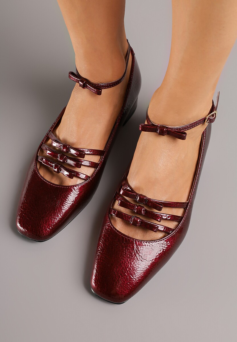 Bordowe Czółenka Lakierowane Vices Mary Jane z Wkładką ze Skóry Naturalnej Rilunea