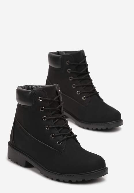 Czarne Sznurowane Botki Workery Sidnesa