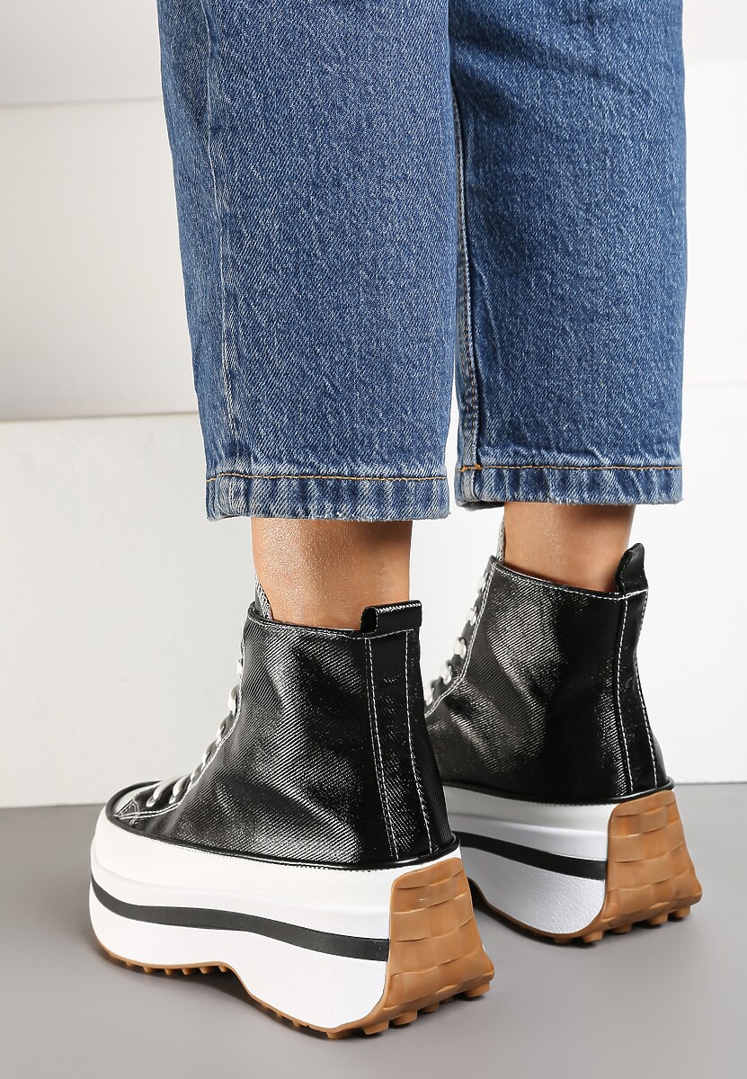 Czarne Sznurowane Trampki za Kostkę na Platformie Ealsevia