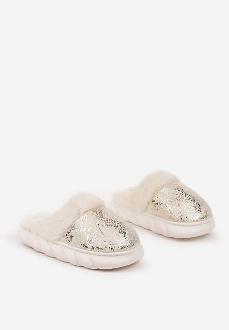 Złote Kapcie Vices na Piankowej Podeszwie Zdobione Futrem Eleadraea