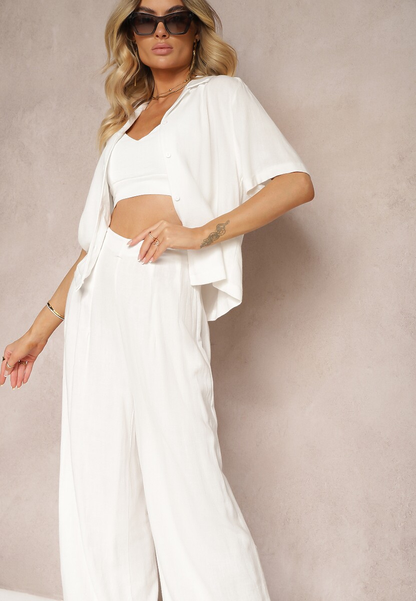 Czarny Komplet 2-Częściowy Koszula z Krótkim Rękawem Zapinana na Guziki Spodnie Długie Curetta