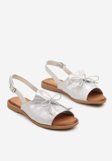 Srebrne Sandały ze Skóry Naturalnej z Kokardą Talzeki