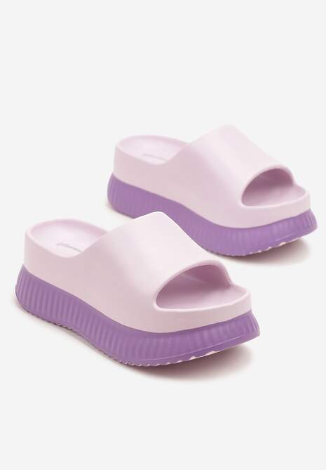 Fioletowe Klapki na Platformie z Tłoczeniem Bellisva