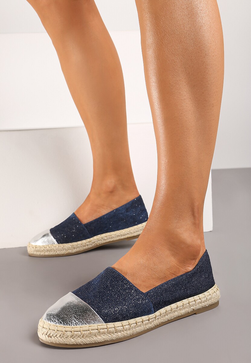 Niebieskie Espadryle z Ozdobnym Noskiem na Plecionej Podeszwie Effiel