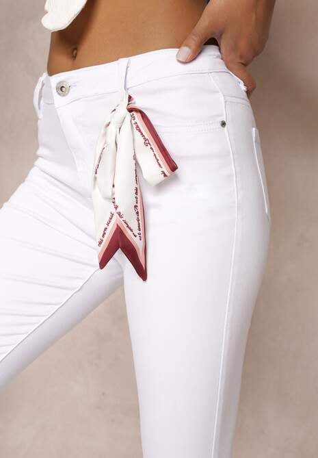 Białe Spodnie Skinny z Wysokim Stanem i Ozdobną Chustką Hyadia