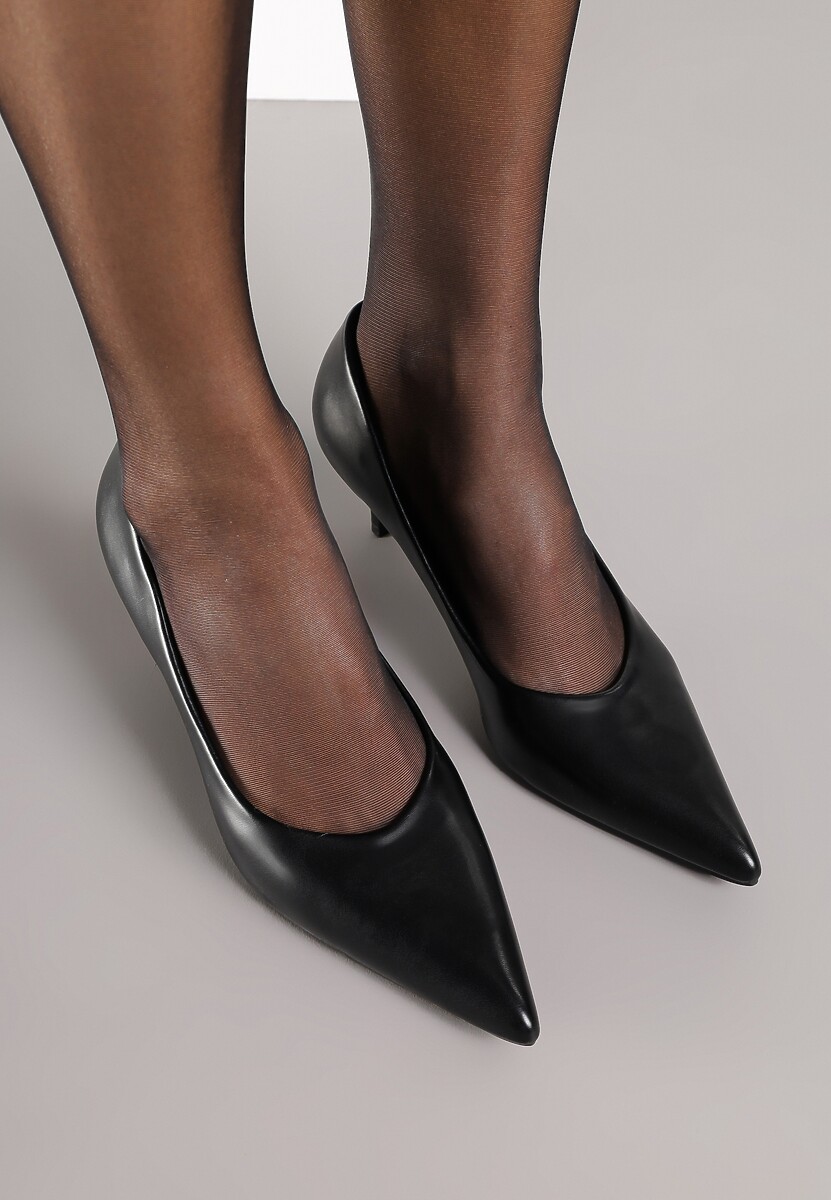 Czarne Czółenka Vices na Obcasie Typu Kaczuszka ze Skórzaną Wkładką Amerisse