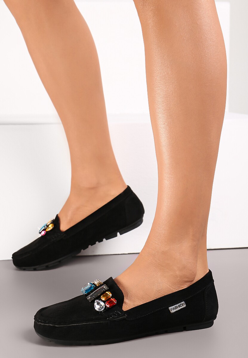 Czarne Mokasyny z Wkładką ze Skóry Naturalnej Veso