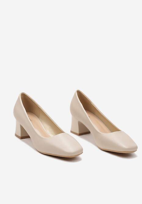 Jasnobeżowe Casualowe Czółenka na Słupku z Kwadratowym Noskiem Brannessa