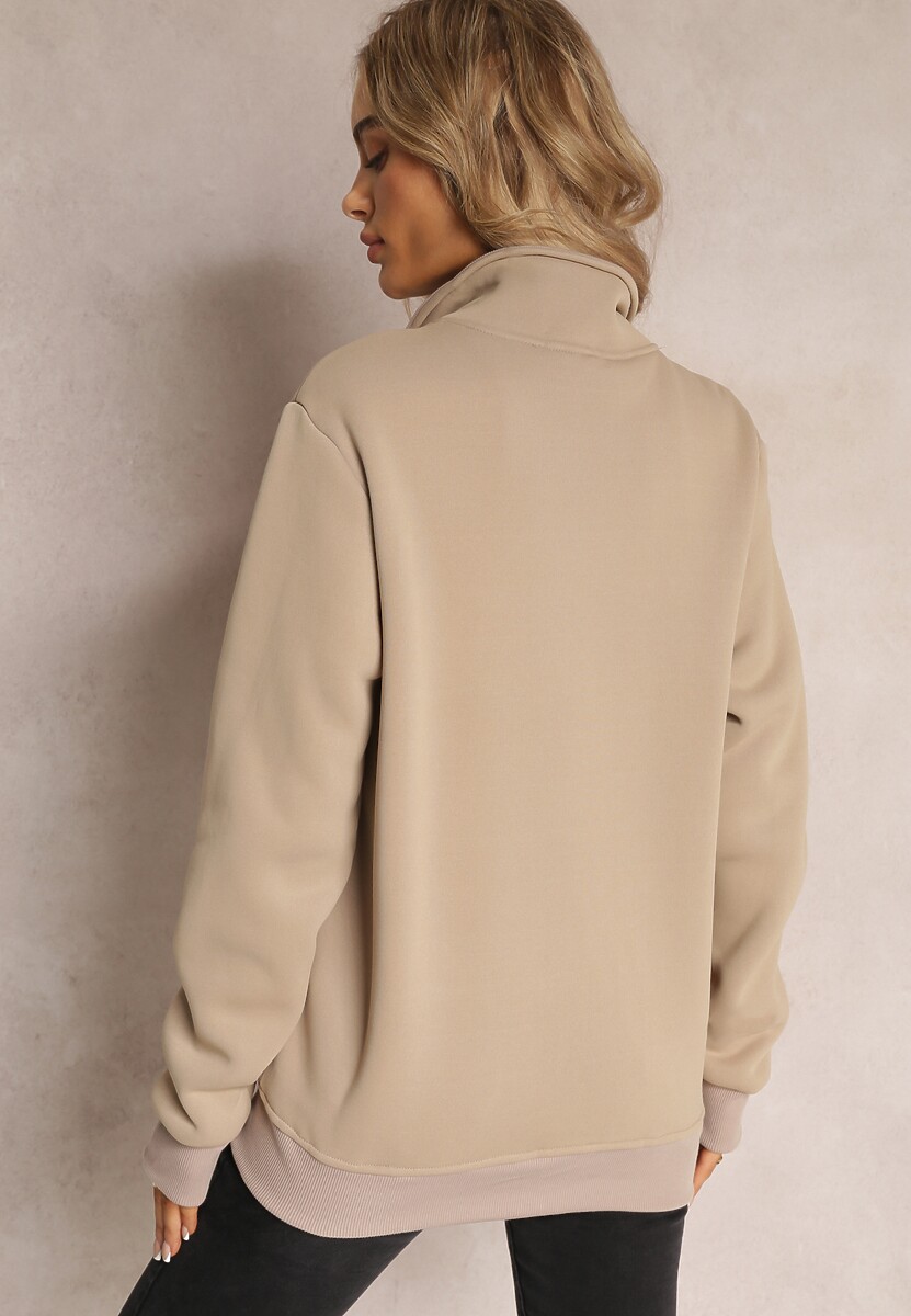 Jasnobeżowa Bluza Zapinana na Suwak z Kieszeniami i Półgolfem Ubaviela