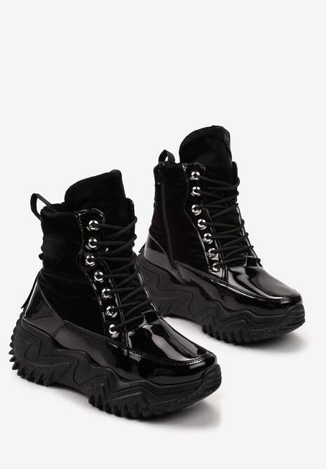 Czarne Ocieplane Sneakersy za Kostkę na Platformie Melianira