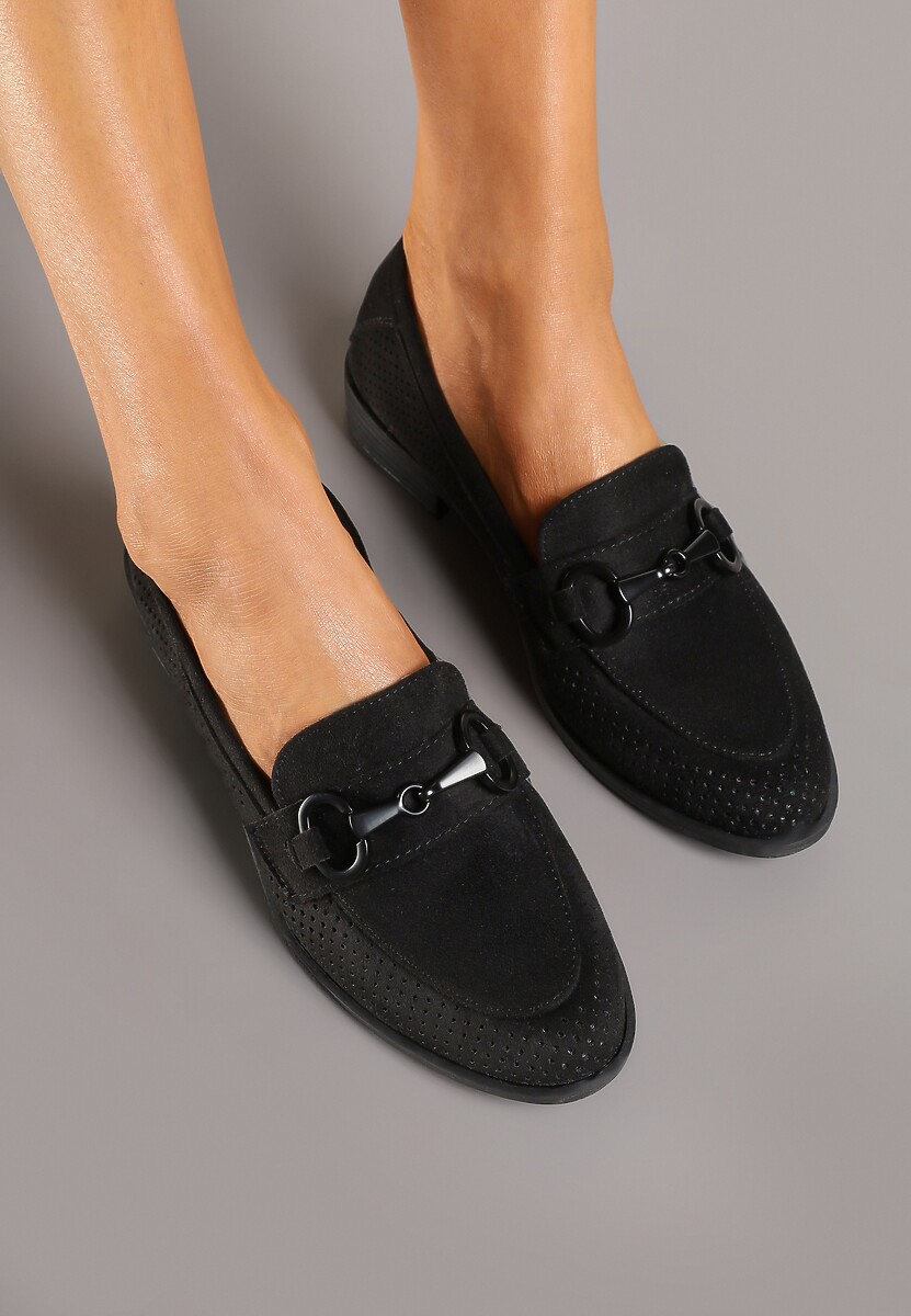 Czarne Mokasyny Vices z Perforacją z Wkładką ze Skóry Naturalnej Felithria