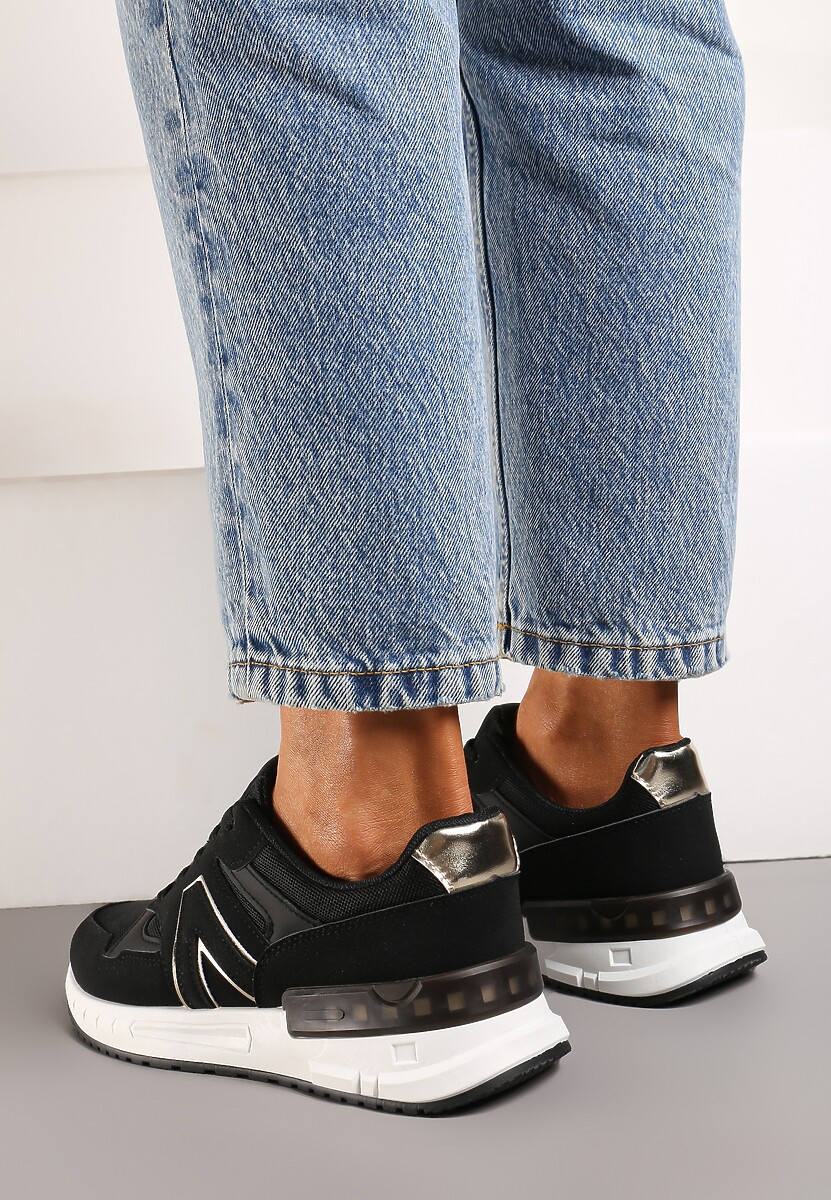 Czarne Płaskie Sneakersy przed Kostkę z Ekozamszu ze Sznurowaniami Jrines