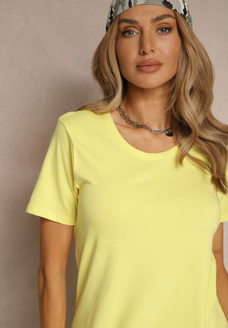 Żółta Sukienka z Bawełny o T-shirtowym Fasonie Niliora