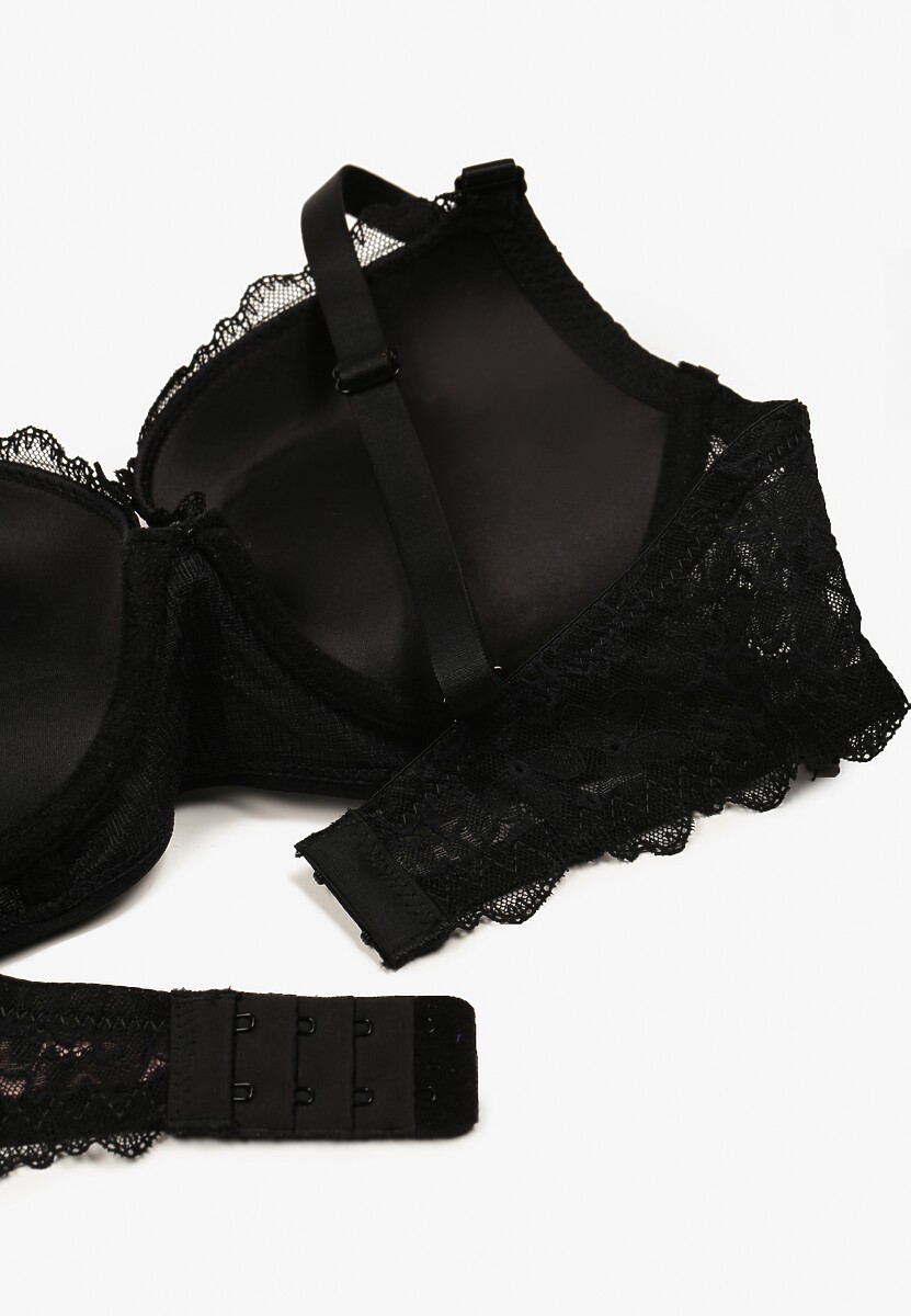 Czarny Biustonosz Push Up Ozdobiony Koronką Temirenna