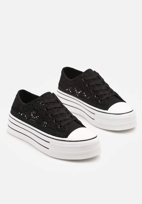 Czarne Ażurowe Trampki na Platformie Felenna