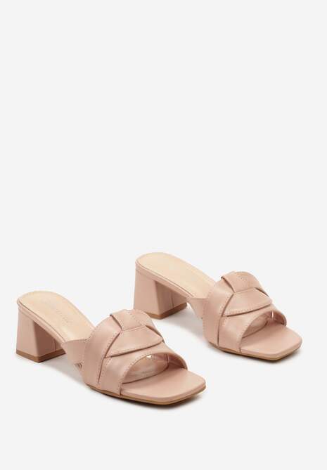 Różowe Klapki na Klasycznym Słupku z Modnie Przeplatanym Paskiem Gemttia