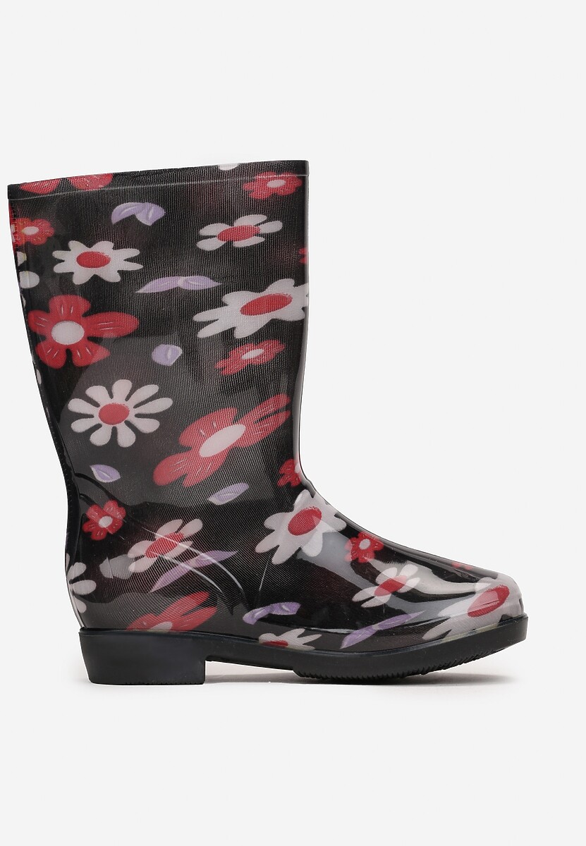 Czarno-Białe Gumowe Kalosze w Kwiaty Paviala