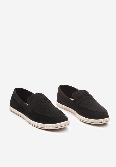 Czarne Mokasyny na Plecionej Podeszwie z Imitacji Zamszu Viadara