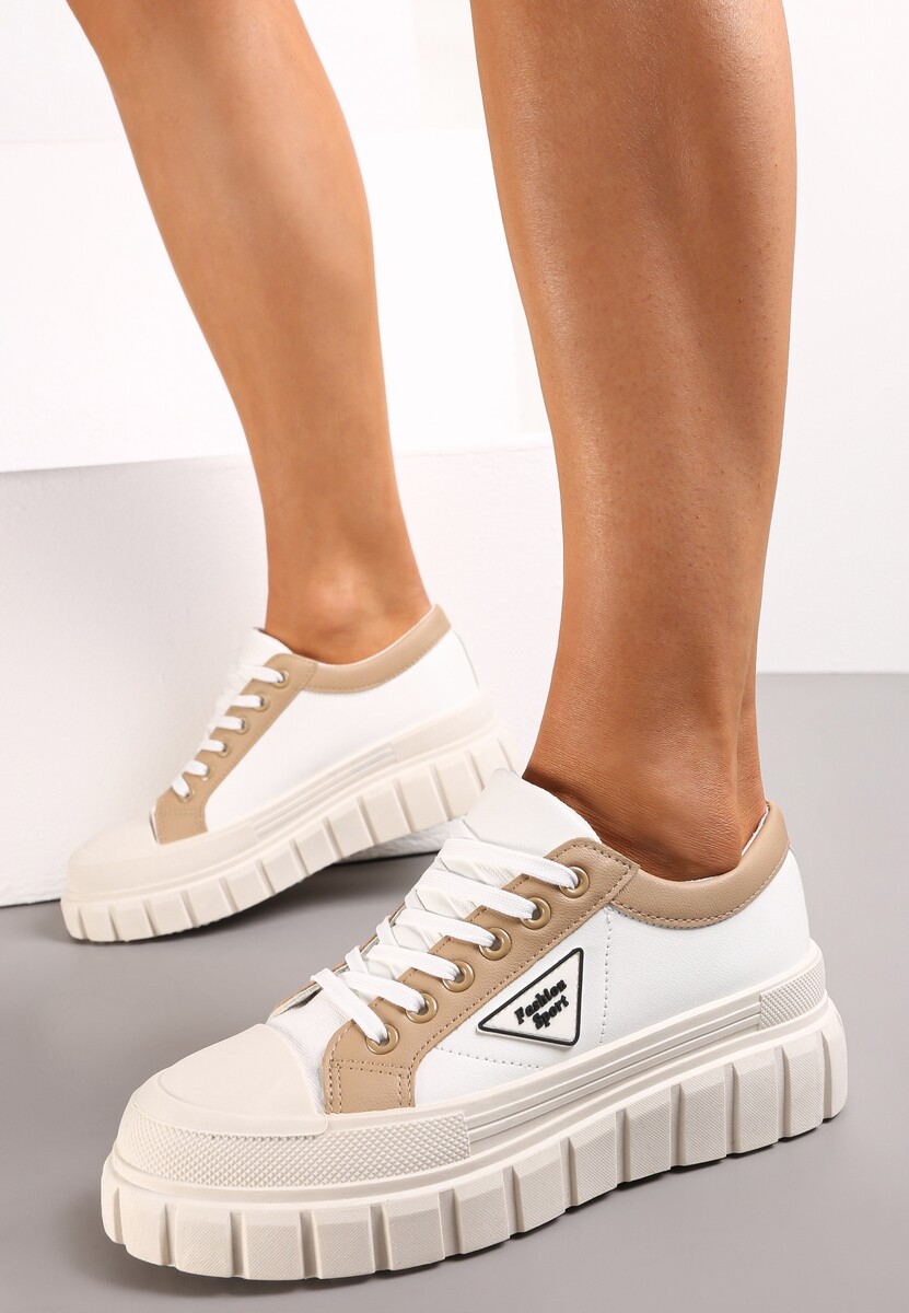 Białe Trampki na Platformie z Przeszyciami i Sznurowaniem Anaiza