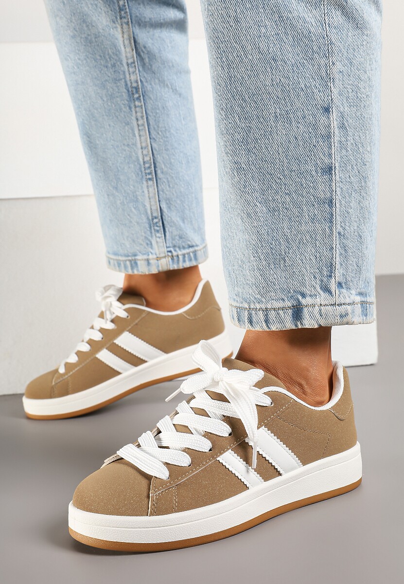 Ciemnobeżowe Sneakersy Ozdobione Motywem Pasków Flortewi