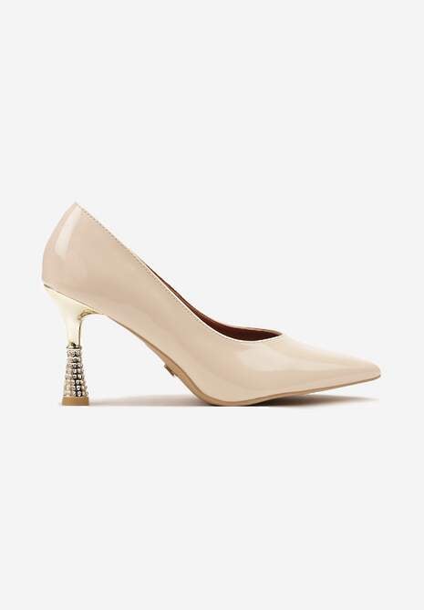 Jasnobeżowe Szpilki Vices z Wkładką ze Skóry Naturalnej Zdobione Cyrkoniami Gioriana