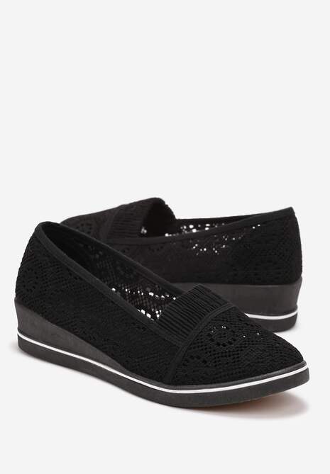 Czarne Tenisówki z Ażurowej Siateczki na Niskiej Koturnie Nerurae