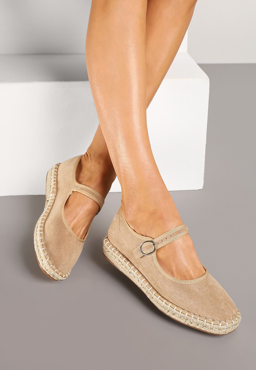 Ciemnobeżowe Espadryle z Ekozamszu Zapinane na Pasek z Klamerką Deolisse